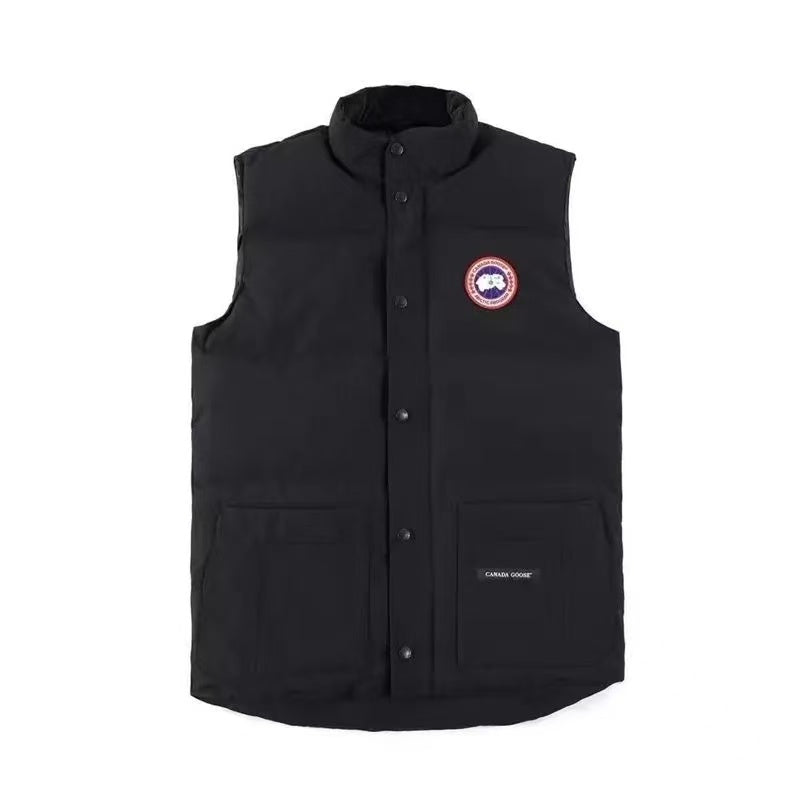 Padded down vest with stand-up collar for warmth 09140