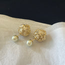 Gold hollow rose round ball pearl double ball earrings 02657