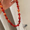 Red beaded agate necklace 02808