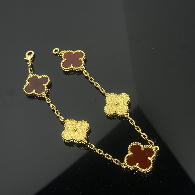 Gold Bronzed Red Five Flower Bracelet 02294