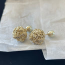 Gold hollow rose round ball pearl double ball earrings 02657