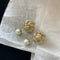 Gold hollow rose round ball pearl double ball earrings 02657