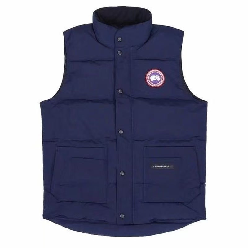 Padded down vest with stand-up collar for warmth 09140