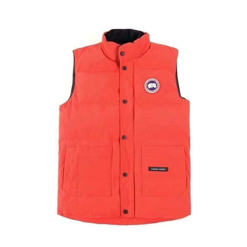 Padded down vest with stand-up collar for warmth 09140