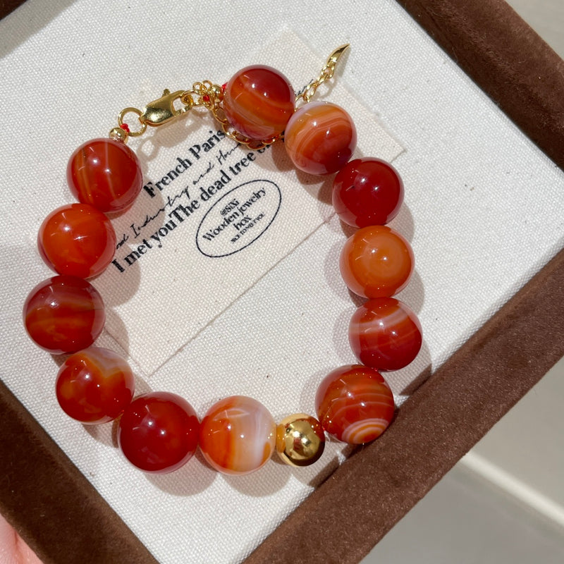 Red beaded agate bracelet 02807