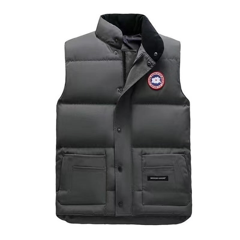 Padded down vest with stand-up collar for warmth 09140