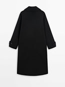 Classic power black long lapel wool coat coat 02607