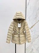 The latest classic hooded belted short down jacket 02132