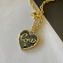 24P new gold letter double C black love necklace 02255