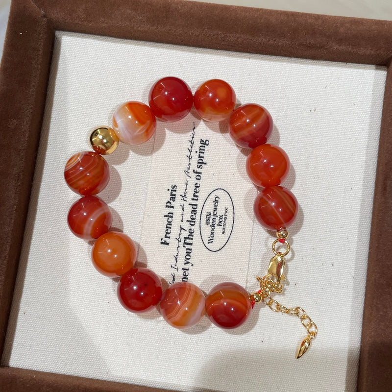 Red beaded agate bracelet 02807