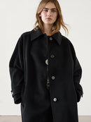 Classic power black long lapel wool coat coat 02607