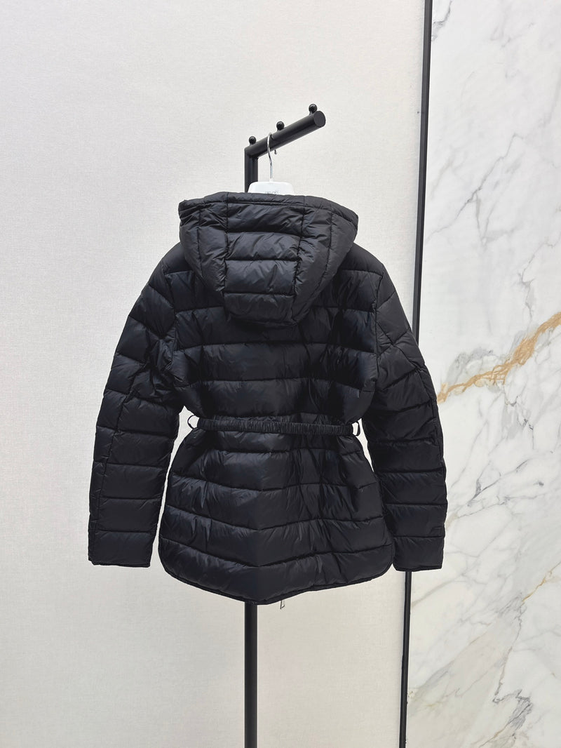 The latest classic hooded belted short down jacket 02132