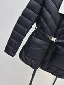 The latest classic hooded belted short down jacket 02132