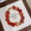 Red beaded agate bracelet 02807