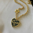 24P new gold letter double C black love necklace 02255