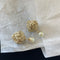 Gold hollow rose round ball pearl double ball earrings 02657