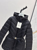 The latest classic hooded belted short down jacket 02132