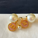 Pink resin round pendant Pearl double ball earrings 02720