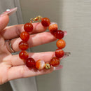 Red beaded agate bracelet 02807