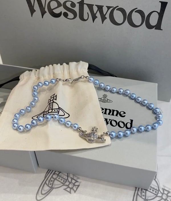 Blue pearl Saturn necklace+bracelet 02661