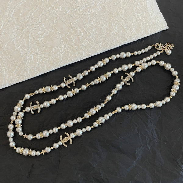 New diamond star pearl sweater chain 02700