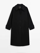 Classic power black long lapel wool coat coat 02607