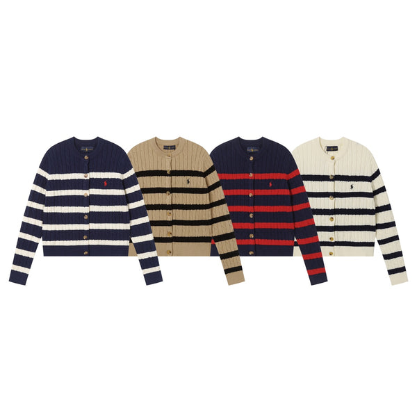 Zebra stripes color contrast chest classic embroidery cardigan long sleeve sweater sweater jacket 02652