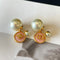 Pink resin round pendant Pearl double ball earrings 02720