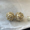 Gold hollow rose round ball pearl double ball earrings 02657