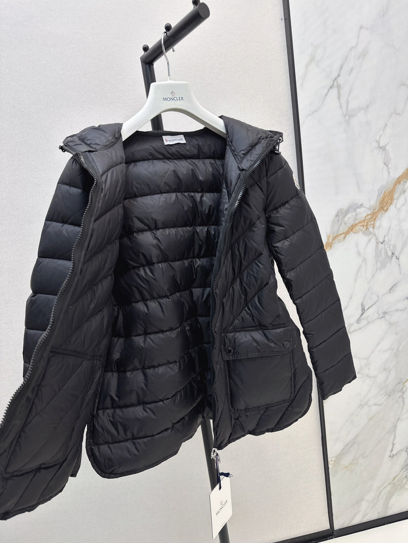 The latest classic hooded belted short down jacket 02132